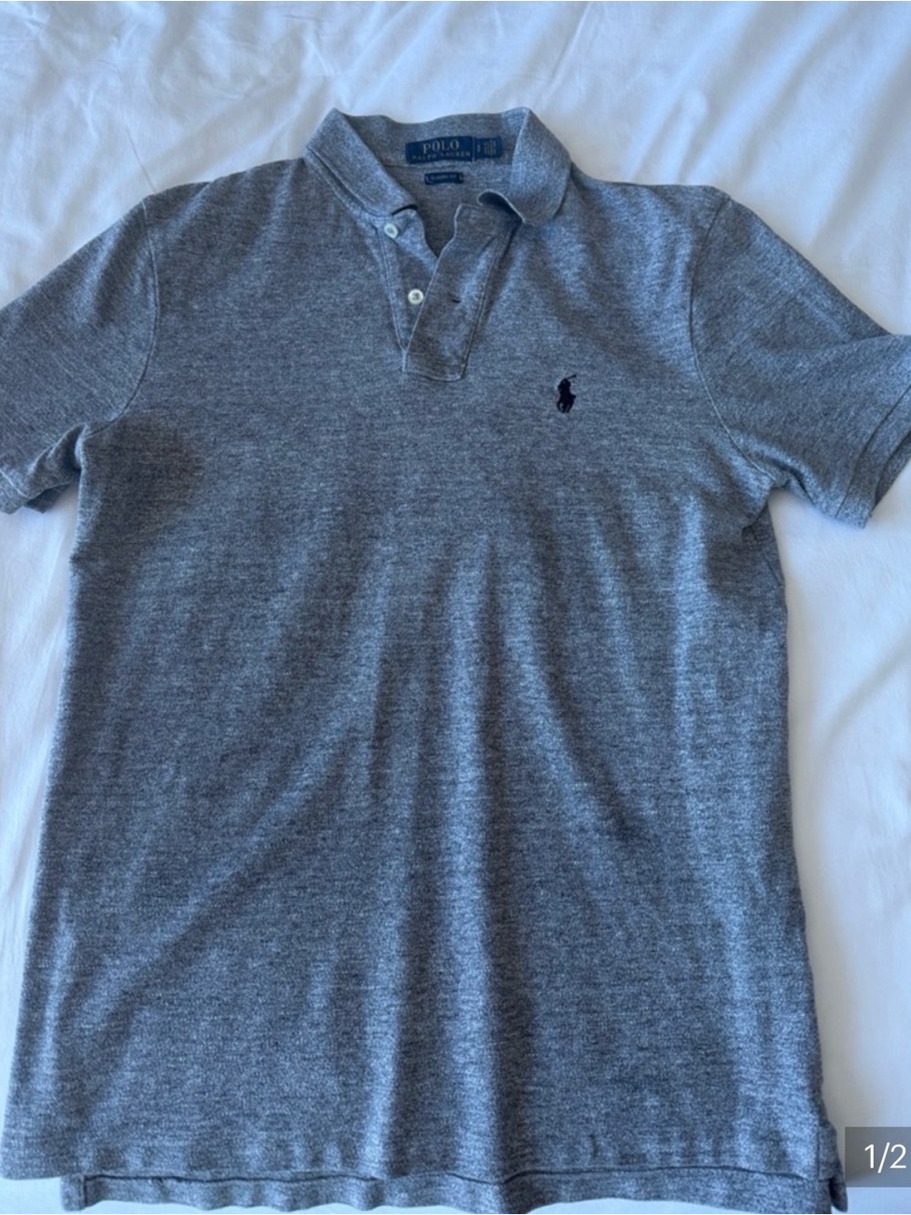 Ralph Lauren Men's Heather Gray Polo Shirt with Navy Pony